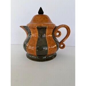 2002 Demdaco Teapot by Artist Deb Hrabik-Camel/Green Stripes 9 x 9 3/4 x 7 1/4